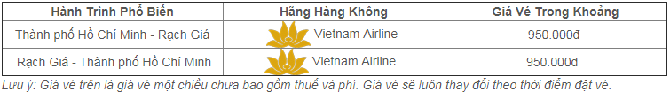 Lịch bay TPHCM đi Rạch Giá Hãng Hàng Không Vietnam Airlines